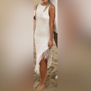 White Fringe Knit Dress